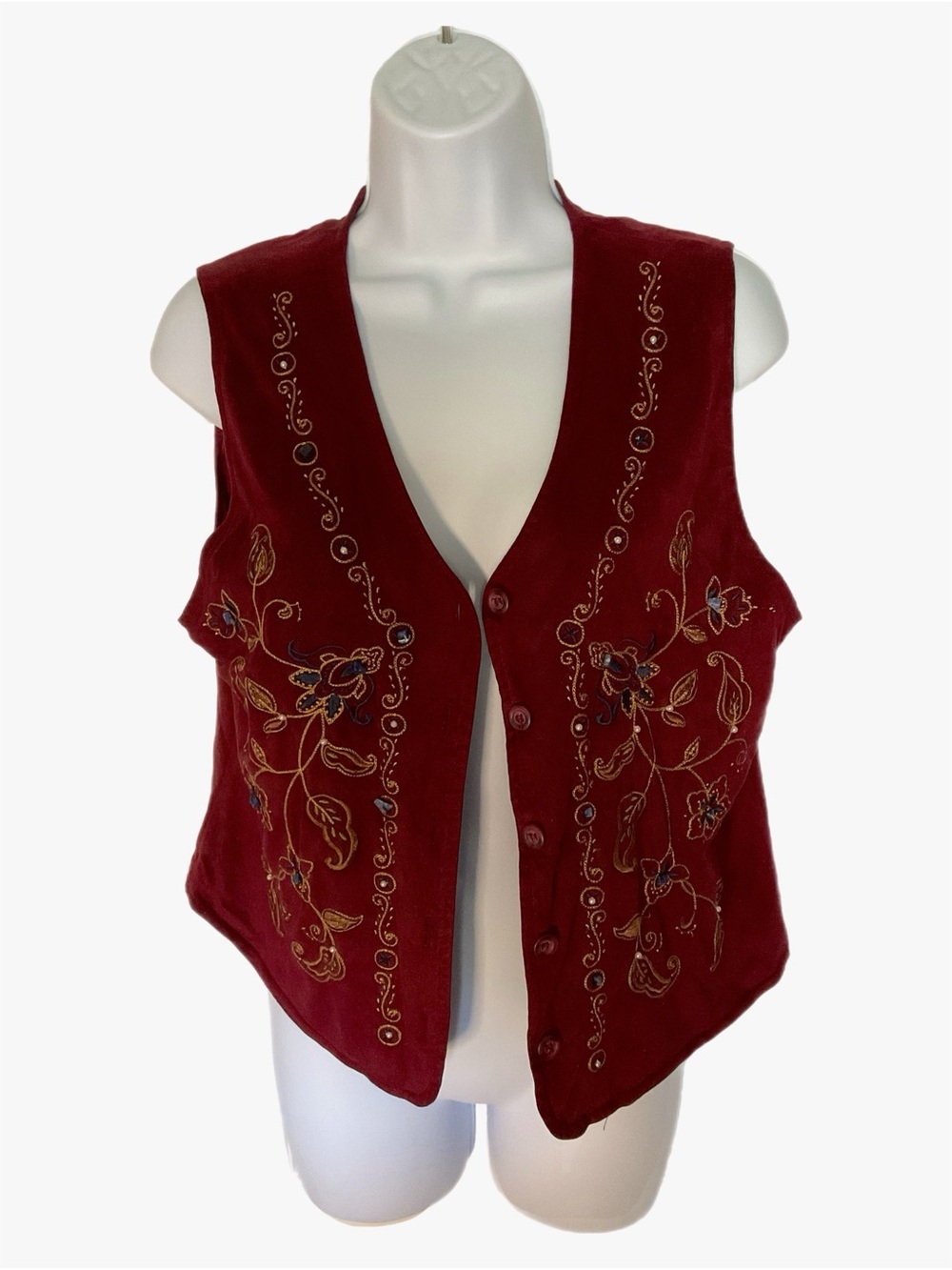 Vintage Velvet Like Vest Bordeaux (Maroon) S (4-6) Women’s Embellished Boho Y2k